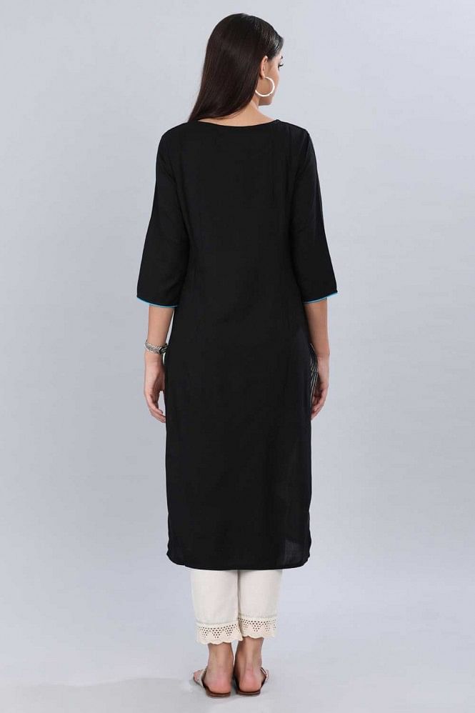 Black Round Neck Printed kurta