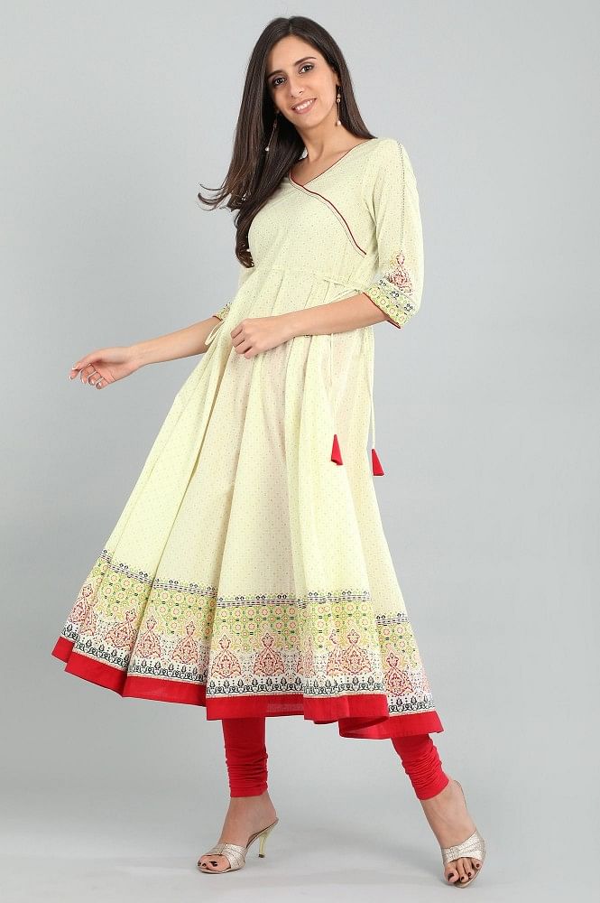 Green V-Neck Printed kurta