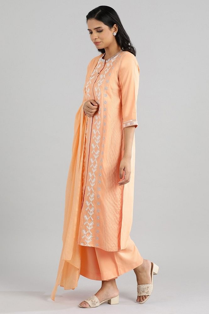 Peach-Coloured Embroidery kurta Set