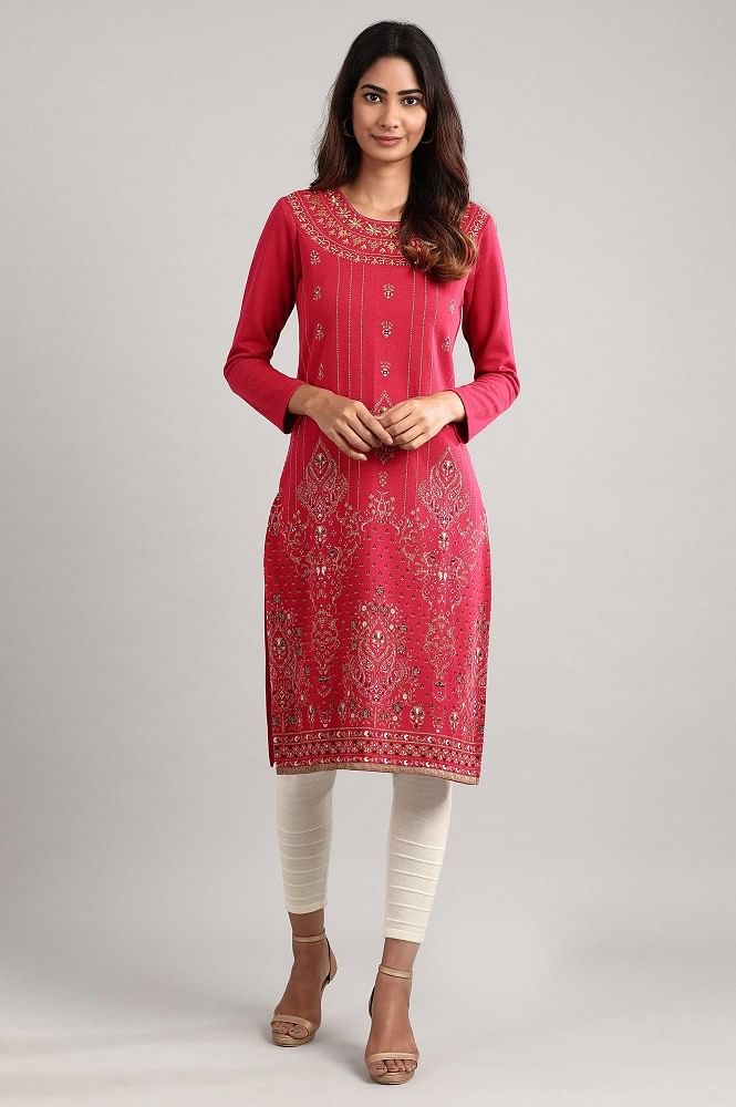 Red Round Neck Winter kurta