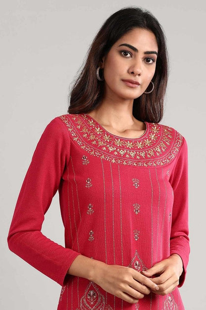 Red Round Neck Winter kurta