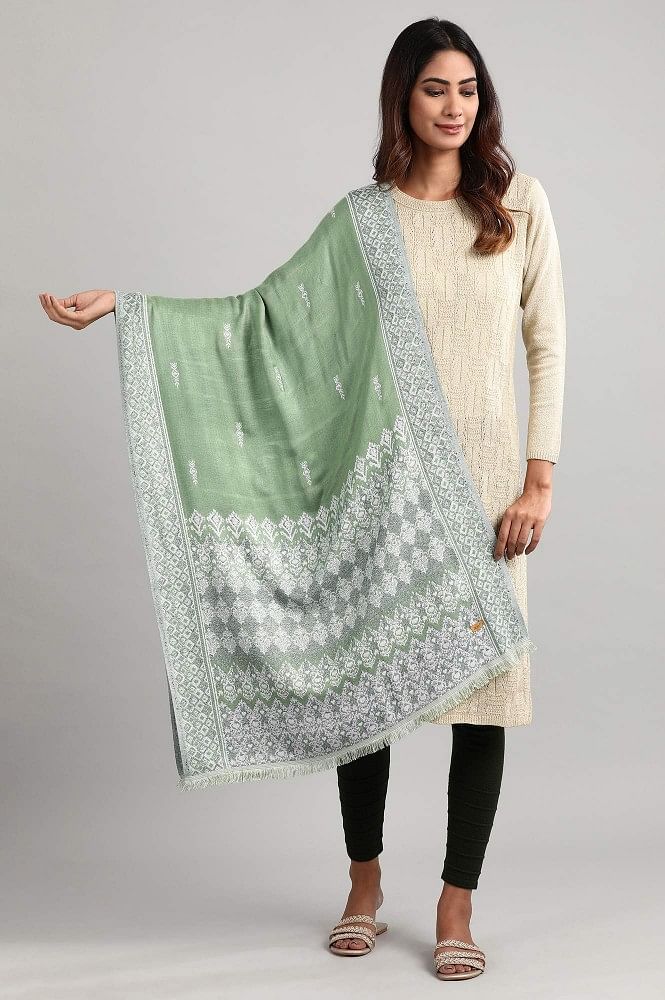 Green Woven Reversable Shawl