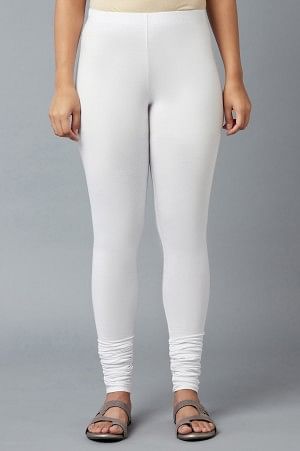 Women White Ankle Length Cotton Lycra Churidar