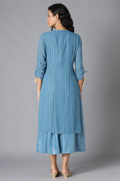 Blue Gillet with kurta Set