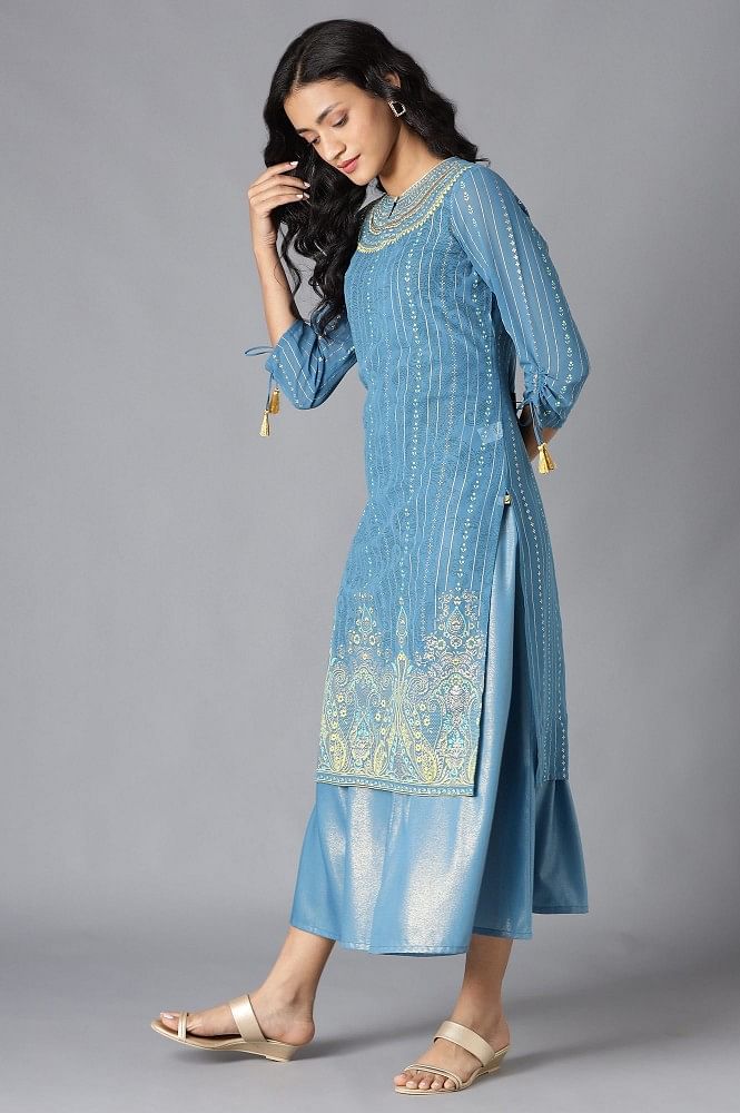 Blue Gillet with kurta Set