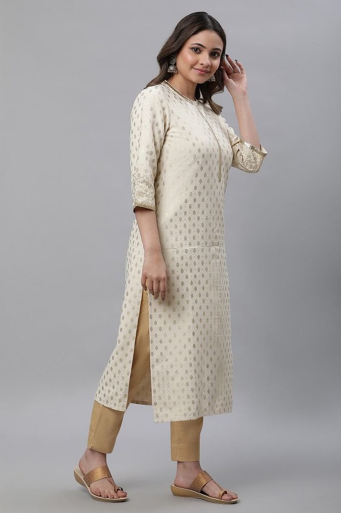 Beige Straight Floral Printed Kurta