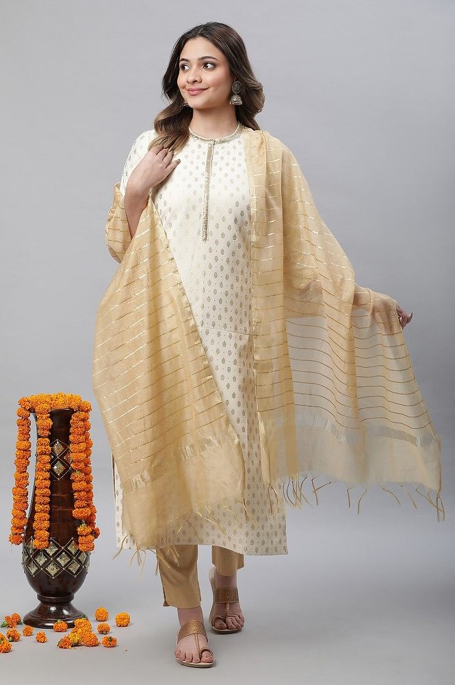 Beige Straight Floral Printed Kurta