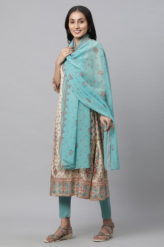 Blue Printed Organza Dupatta