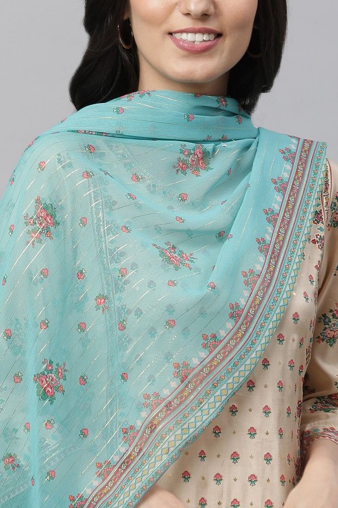 Blue Printed Organza Dupatta