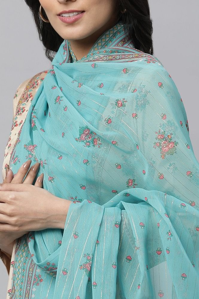 Blue Printed Organza Dupatta