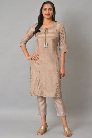 Pink Sequined Lurex Striped Plus Size kurta